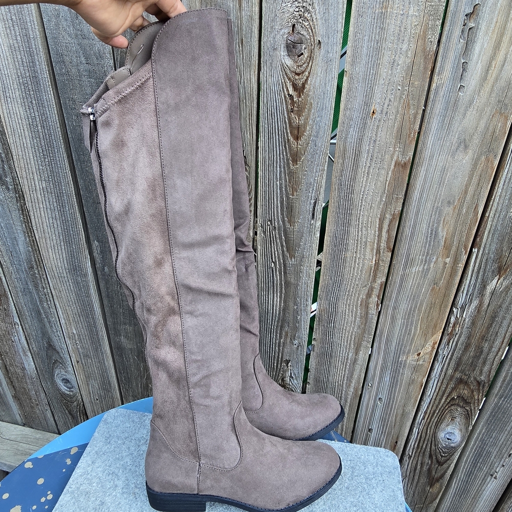 Style & Co.Style Womens Hayley Faux Suede Zipper Riding Boots Taupe Sz 6.5 - Picture 2 of 13